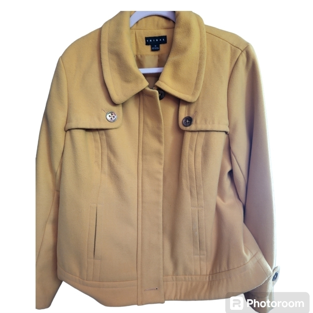 Tribal Yellow wool like Bomber Jacket 14 perfect condition